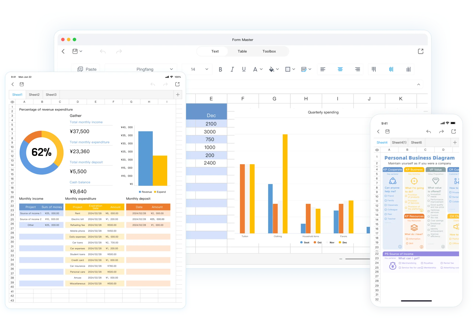 Spreadsheet editor app interface